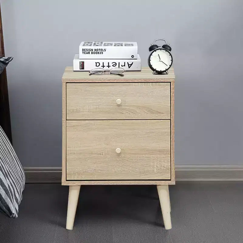 Nightstand 2-Drawer Beside End Side Table w/Rubber Legs
