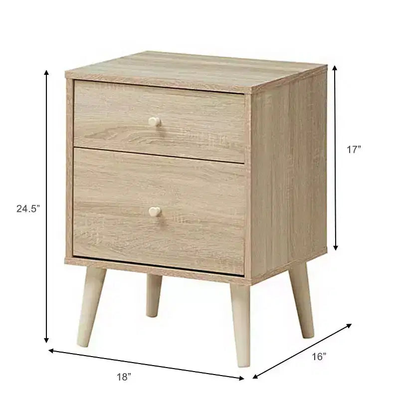 Nightstand 2-Drawer Beside End Side Table w/Rubber Legs