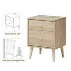 Nightstand 2-Drawer Beside End Side Table w/Rubber Legs