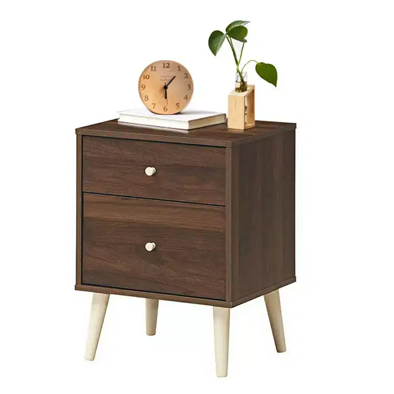Nightstand 2-Drawer Beside End Side Table w/Rubber Legs