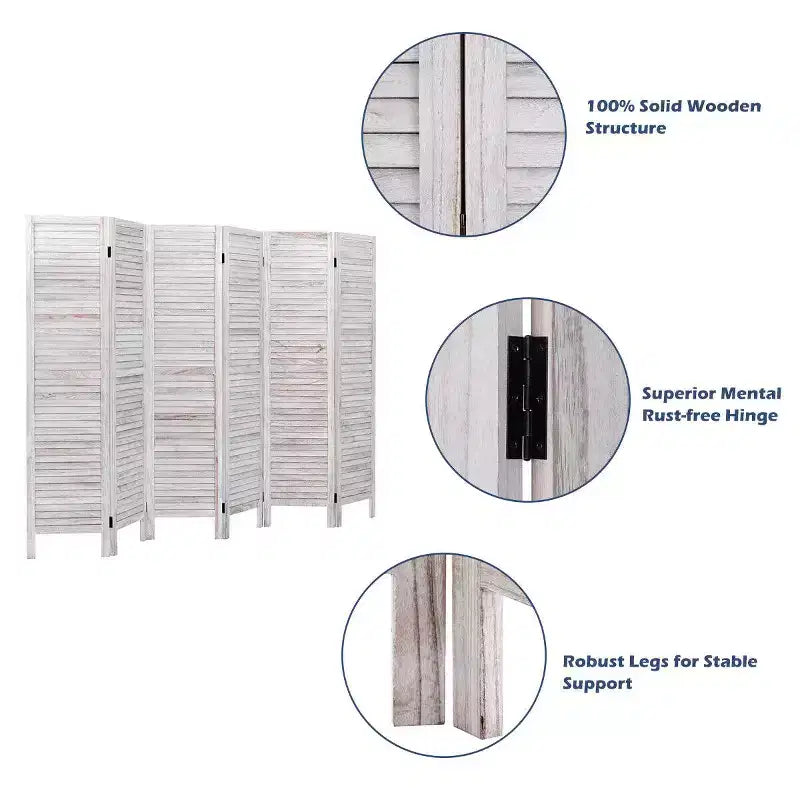 67'' High 6 Panel Room Divider Furniture Classic Venetian Wooden Slat Home