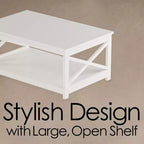 2-Tiered Low Profile X-Leg Design Coffee Table - White