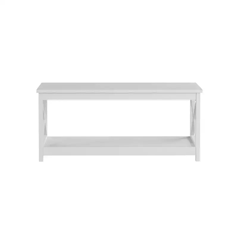 2-Tiered Low Profile X-Leg Design Coffee Table - White