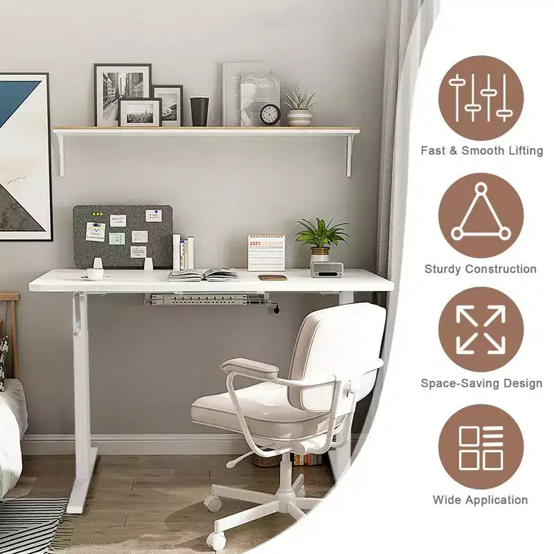 Hand Crank Sit to Stand Desk Frame Height Adjustable Standing Base White