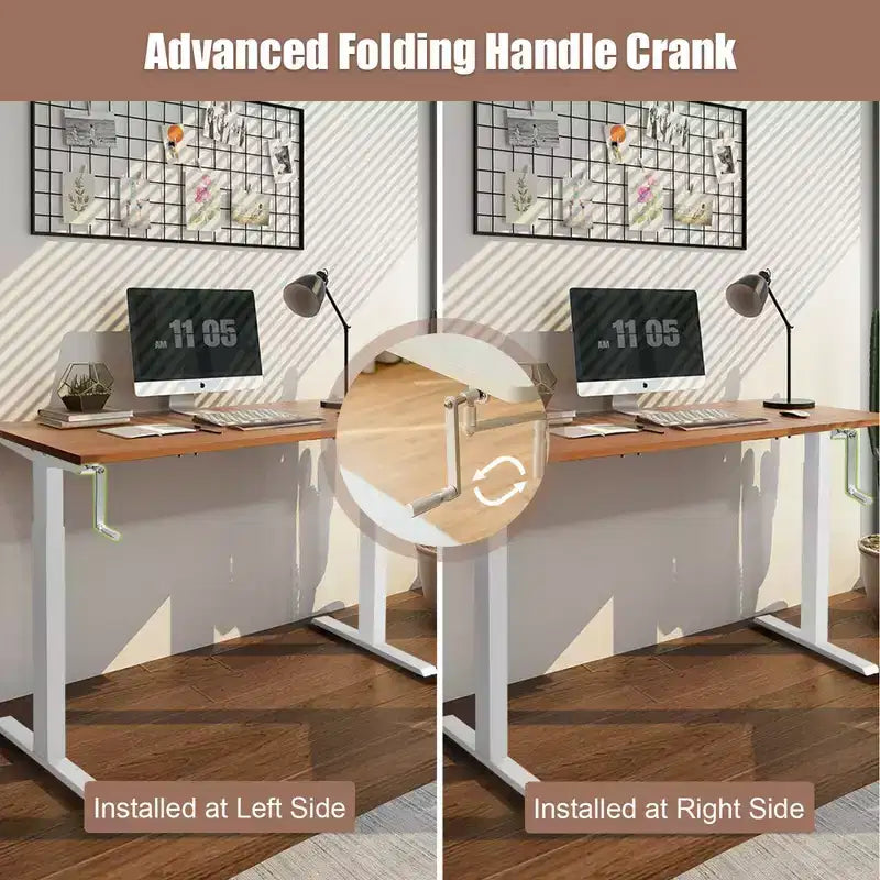 Hand Crank Sit to Stand Desk Frame Height Adjustable Standing Base White