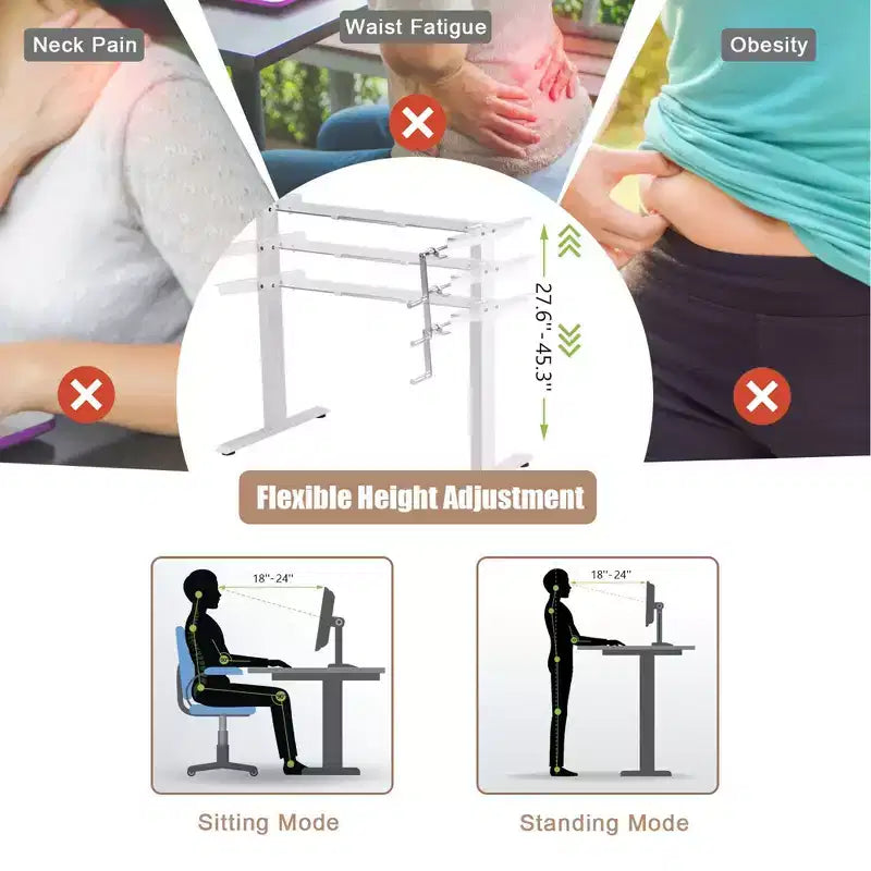 Hand Crank Sit to Stand Desk Frame Height Adjustable Standing Base White