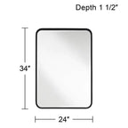 Rounded Edge Rectangular Vanity Wall Mirror Modern Beveled Black Iron Frame 24 Wide for Bathroom Bedroom Living Room Home Entryway
