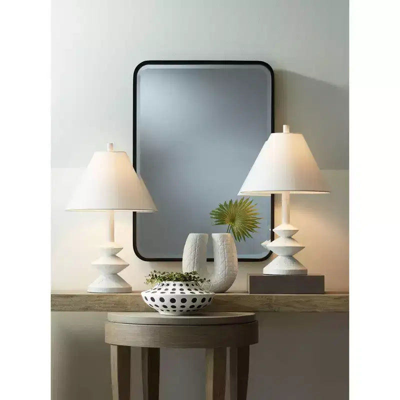 Rounded Edge Rectangular Vanity Wall Mirror Modern Beveled Black Iron Frame 24 Wide for Bathroom Bedroom Living Room Home Entryway