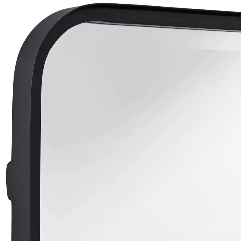 Rounded Edge Rectangular Vanity Wall Mirror Modern Beveled Black Iron Frame 24 Wide for Bathroom Bedroom Living Room Home Entryway