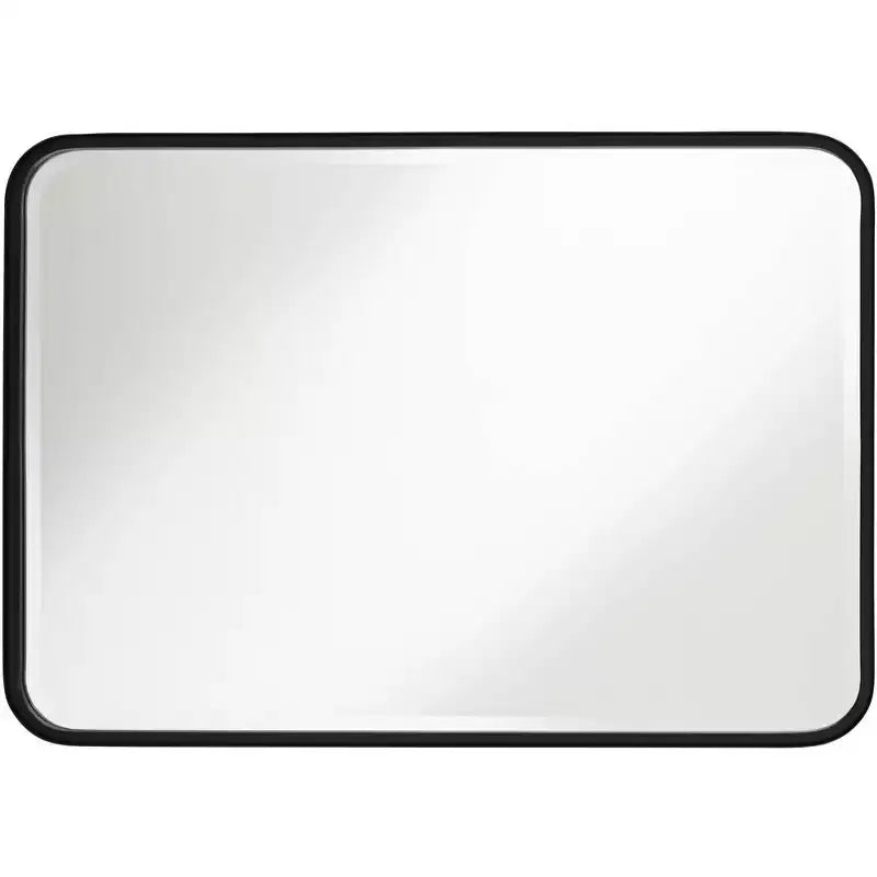 Rounded Edge Rectangular Vanity Wall Mirror Modern Beveled Black Iron Frame 24 Wide for Bathroom Bedroom Living Room Home Entryway