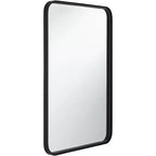 Rounded Edge Rectangular Vanity Wall Mirror Modern Beveled Black Iron Frame 24 Wide for Bathroom Bedroom Living Room Home Entryway