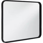Rounded Edge Rectangular Vanity Wall Mirror Modern Beveled Black Iron Frame 24 Wide for Bathroom Bedroom Living Room Home Entryway