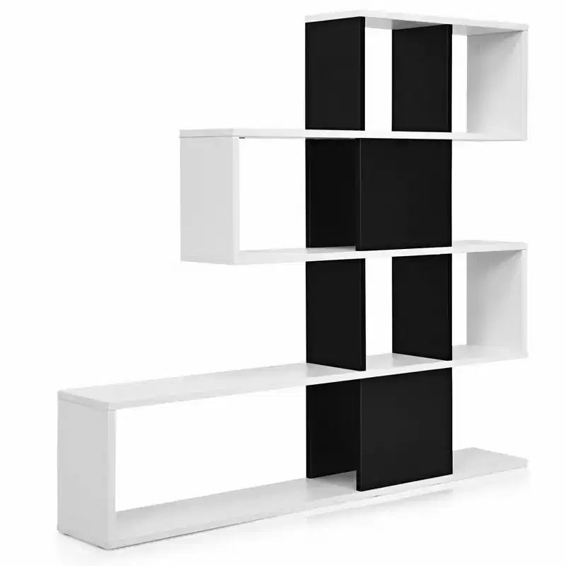5-Tier Bookshelf Corner Ladder Bookcase Display Storage Rack Black White