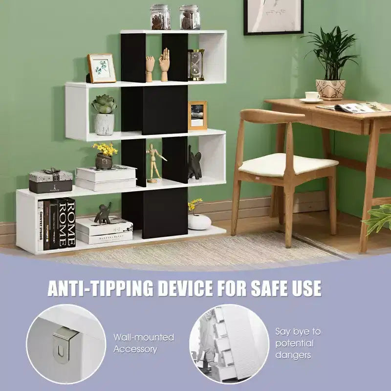 5-Tier Bookshelf Corner Ladder Bookcase Display Storage Rack Black White