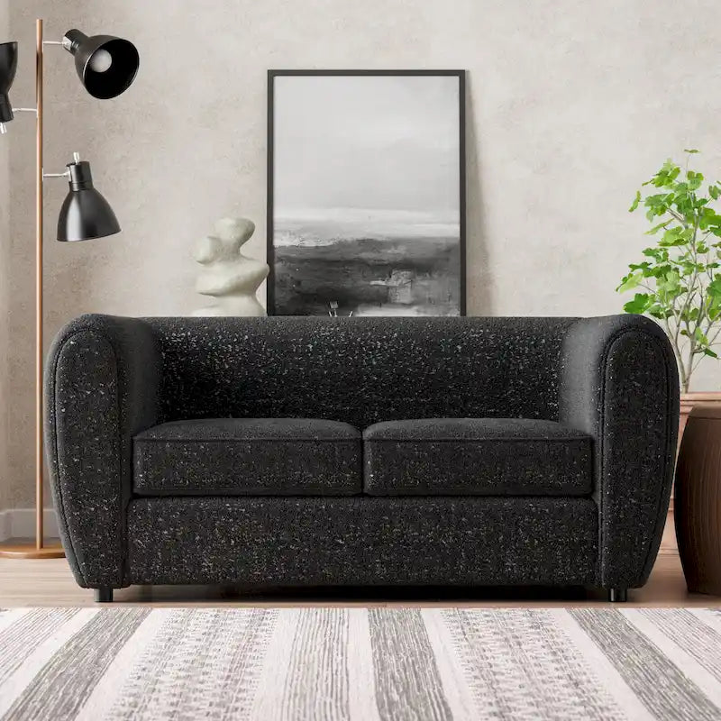 Furniture of America Vanessa – nowoczesna dwuosobowa sofa z zaokrąglonymi podłokietnikami i tapicerką bouclé, mała sofa z poduszką siedziskową i drewnianymi nogami