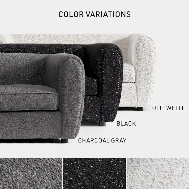 Furniture of America Vanessa – nowoczesna dwuosobowa sofa z zaokrąglonymi podłokietnikami i tapicerką bouclé, mała sofa z poduszką siedziskową i drewnianymi nogami