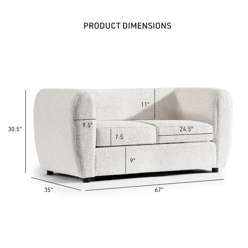 Furniture of America Vanessa – nowoczesna dwuosobowa sofa z zaokrąglonymi podłokietnikami i tapicerką bouclé, mała sofa z poduszką siedziskową i drewnianymi nogami
