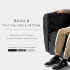 Furniture of America Vanessa – nowoczesna dwuosobowa sofa z zaokrąglonymi podłokietnikami i tapicerką bouclé, mała sofa z poduszką siedziskową i drewnianymi nogami
