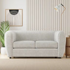 Furniture of America Vanessa – nowoczesna dwuosobowa sofa z zaokrąglonymi podłokietnikami i tapicerką bouclé, mała sofa z poduszką siedziskową i drewnianymi nogami
