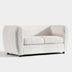 Furniture of America Vanessa – nowoczesna dwuosobowa sofa z zaokrąglonymi podłokietnikami i tapicerką bouclé, mała sofa z poduszką siedziskową i drewnianymi nogami