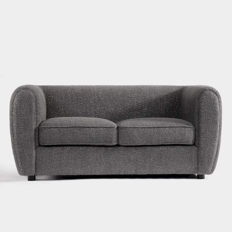 Furniture of America Vanessa – nowoczesna dwuosobowa sofa z zaokrąglonymi podłokietnikami i tapicerką bouclé, mała sofa z poduszką siedziskową i drewnianymi nogami