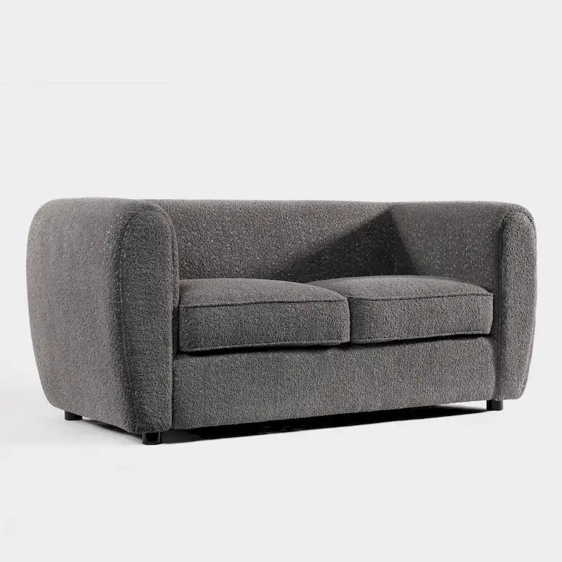 Furniture of America Vanessa – nowoczesna dwuosobowa sofa z zaokrąglonymi podłokietnikami i tapicerką bouclé, mała sofa z poduszką siedziskową i drewnianymi nogami