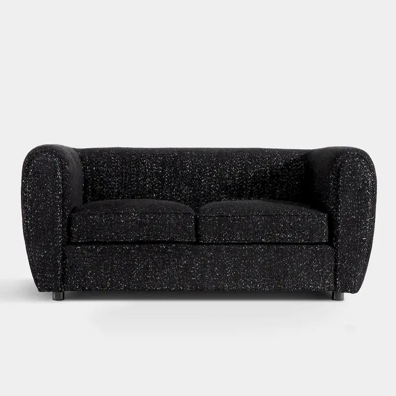 Furniture of America Vanessa – nowoczesna dwuosobowa sofa z zaokrąglonymi podłokietnikami i tapicerką bouclé, mała sofa z poduszką siedziskową i drewnianymi nogami