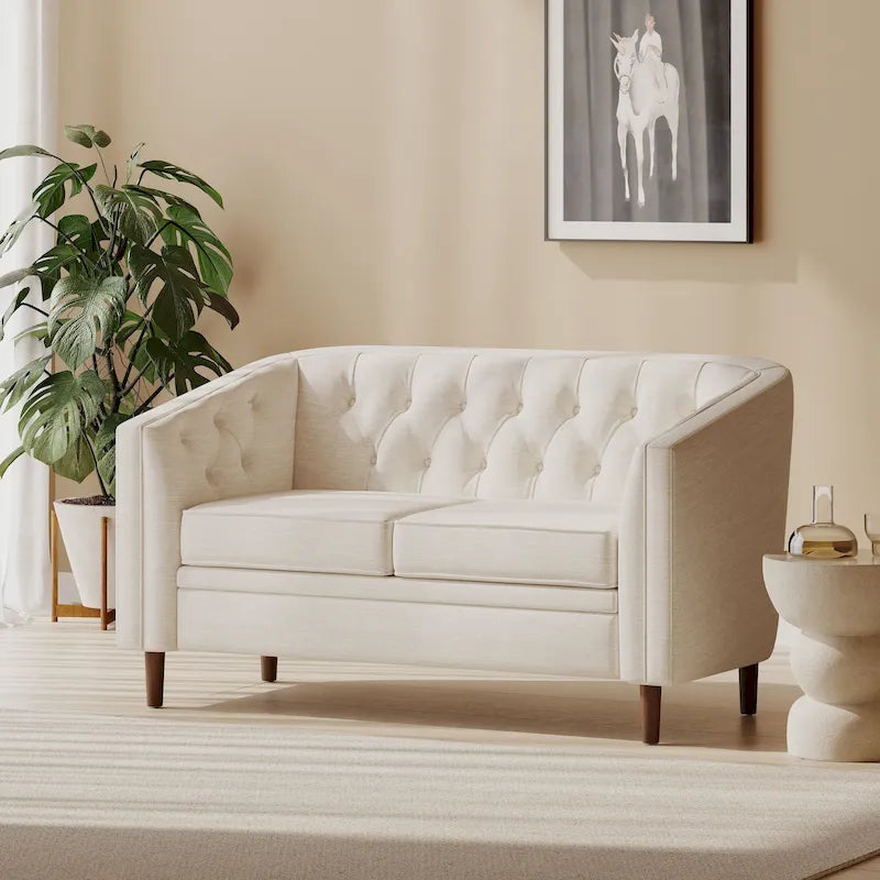 Cantrell modernes Zweisitzer-Sofa aus Kunstleder mit Knopfheftung von Christopher Knight Home