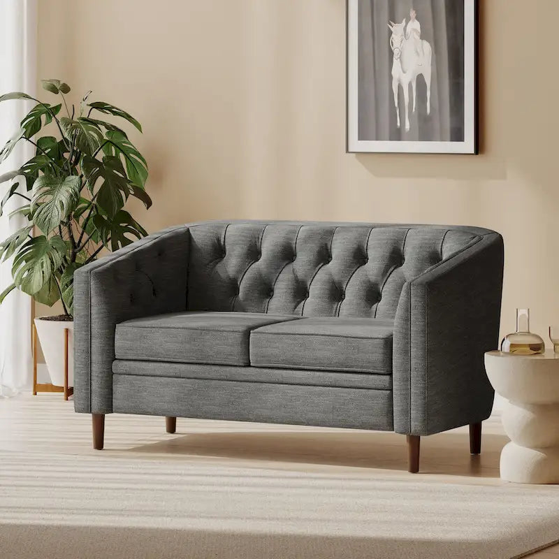 Cantrell modernes Zweisitzer-Sofa aus Kunstleder mit Knopfheftung von Christopher Knight Home