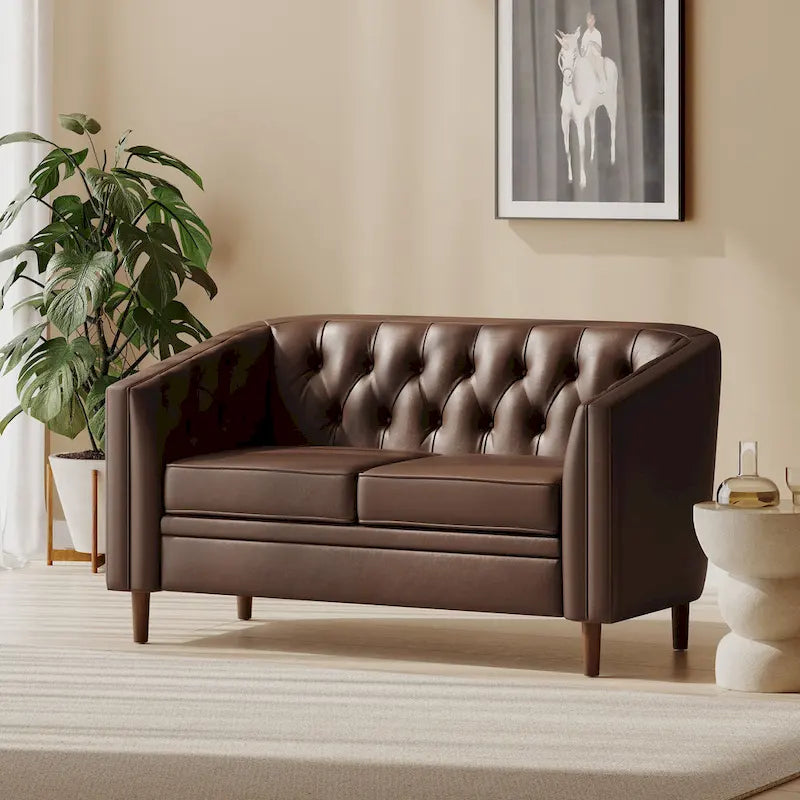 Cantrell modernes Zweisitzer-Sofa aus Kunstleder mit Knopfheftung von Christopher Knight Home