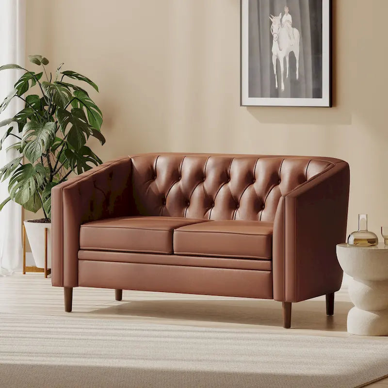 Cantrell modernes Zweisitzer-Sofa aus Kunstleder mit Knopfheftung von Christopher Knight Home