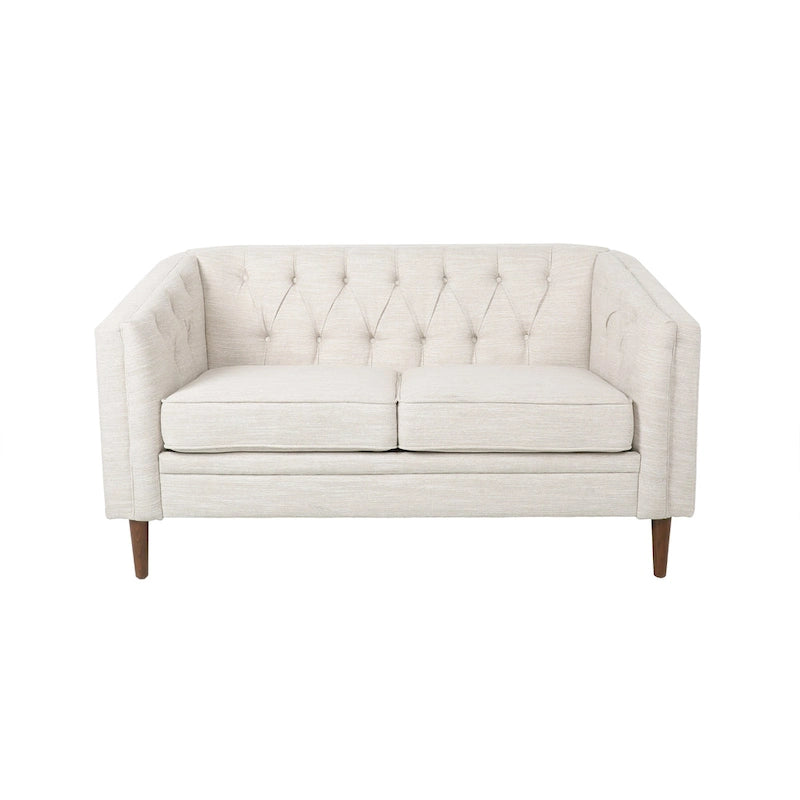 Cantrell modernes Zweisitzer-Sofa aus Kunstleder mit Knopfheftung von Christopher Knight Home