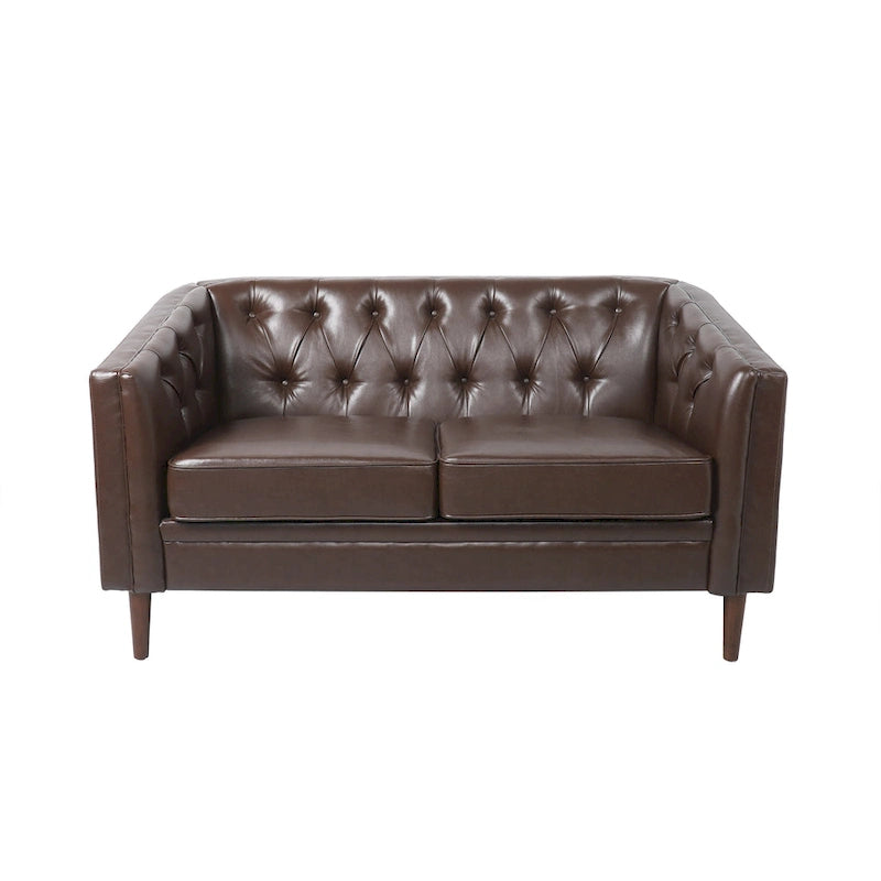 Cantrell modernes Zweisitzer-Sofa aus Kunstleder mit Knopfheftung von Christopher Knight Home