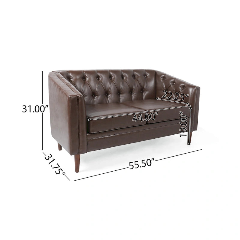 Cantrell modernes Zweisitzer-Sofa aus Kunstleder mit Knopfheftung von Christopher Knight Home