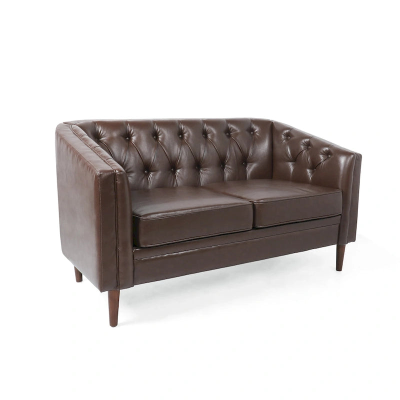 Cantrell modernes Zweisitzer-Sofa aus Kunstleder mit Knopfheftung von Christopher Knight Home