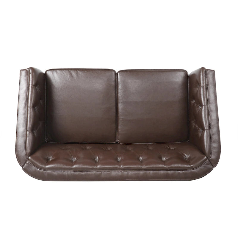 Cantrell modernes Zweisitzer-Sofa aus Kunstleder mit Knopfheftung von Christopher Knight Home