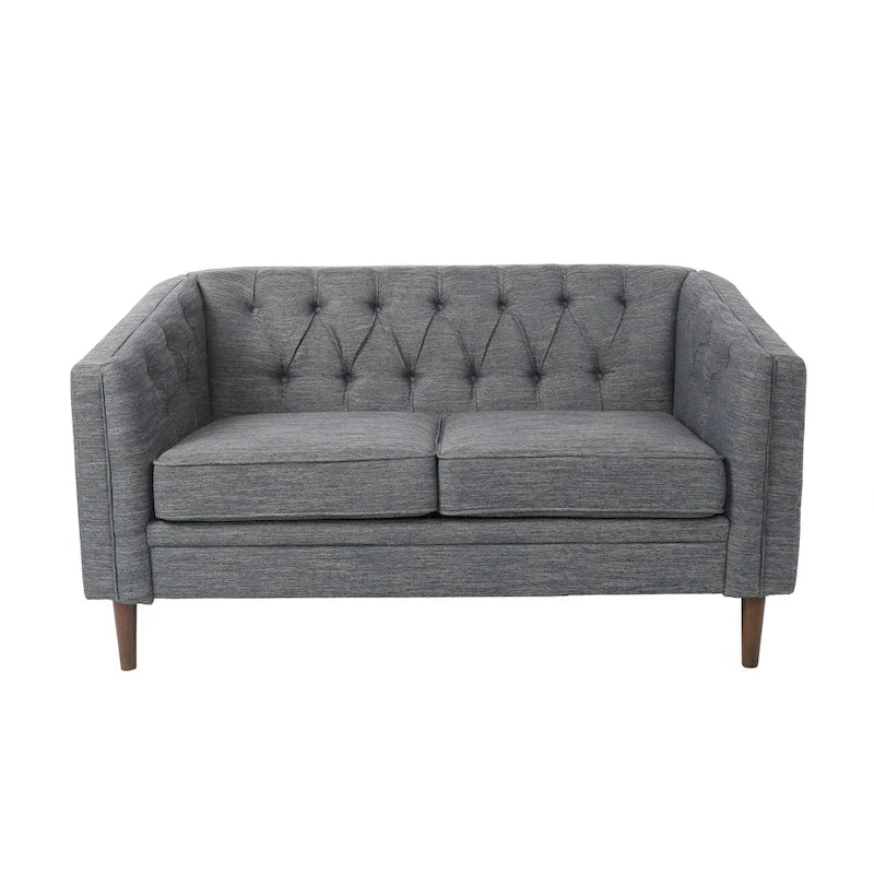 Cantrell modernes Zweisitzer-Sofa aus Kunstleder mit Knopfheftung von Christopher Knight Home