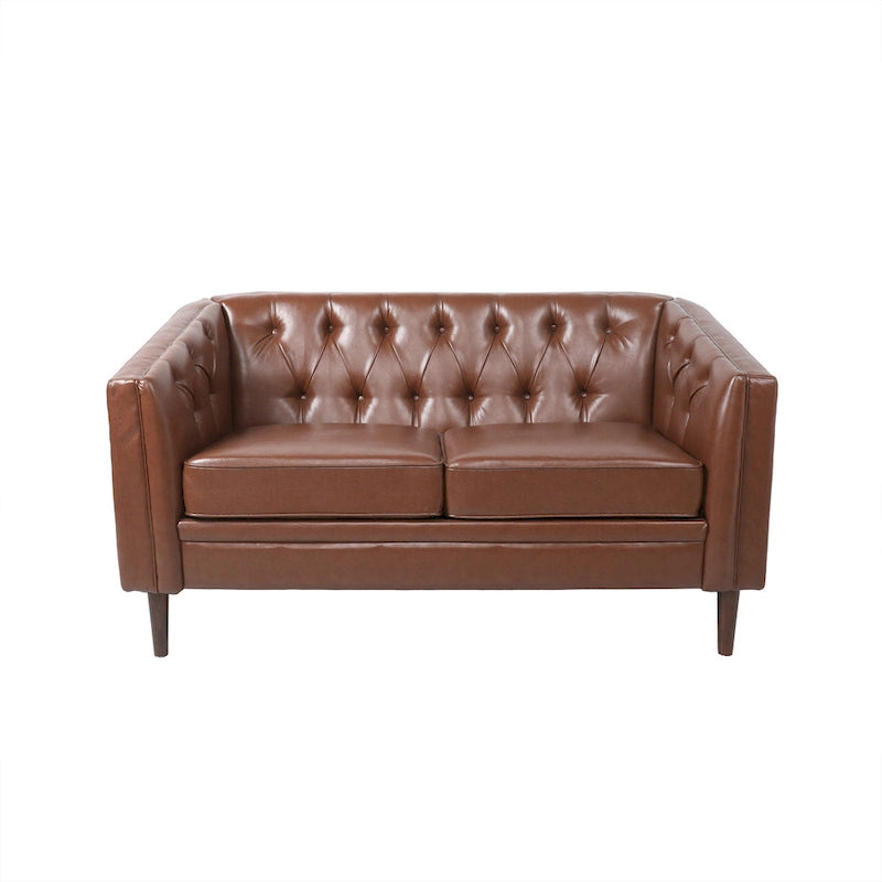 Cantrell modernes Zweisitzer-Sofa aus Kunstleder mit Knopfheftung von Christopher Knight Home
