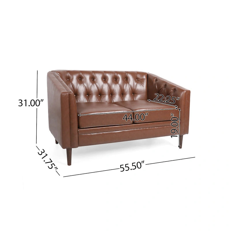 Cantrell modernes Zweisitzer-Sofa aus Kunstleder mit Knopfheftung von Christopher Knight Home