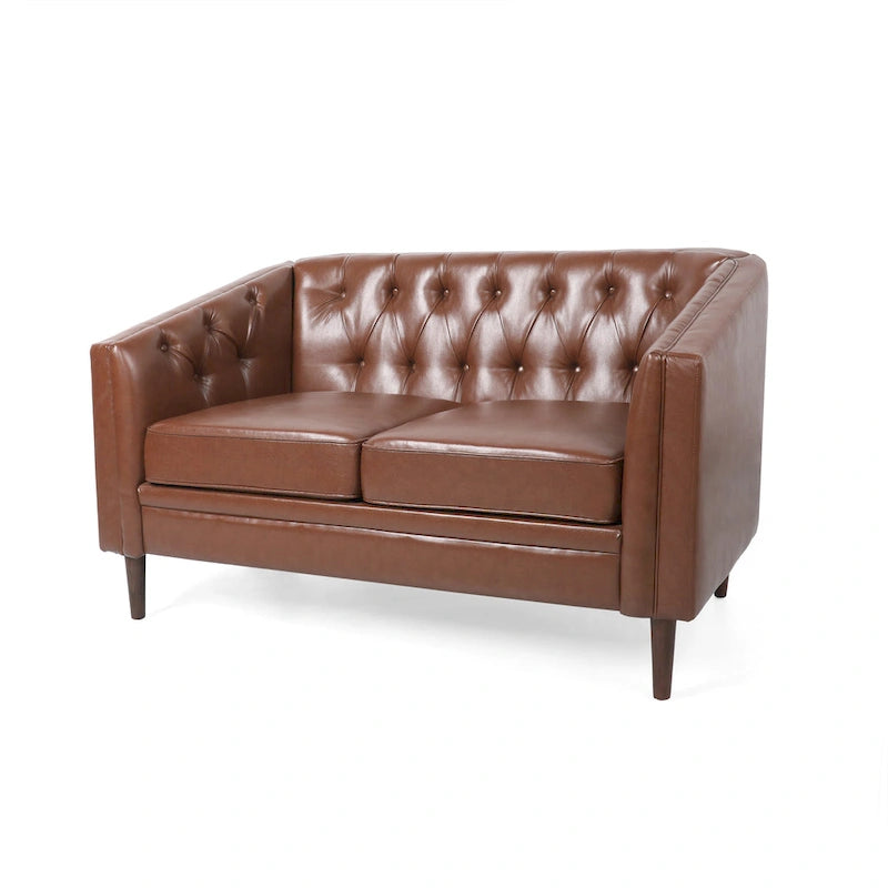 Cantrell modernes Zweisitzer-Sofa aus Kunstleder mit Knopfheftung von Christopher Knight Home