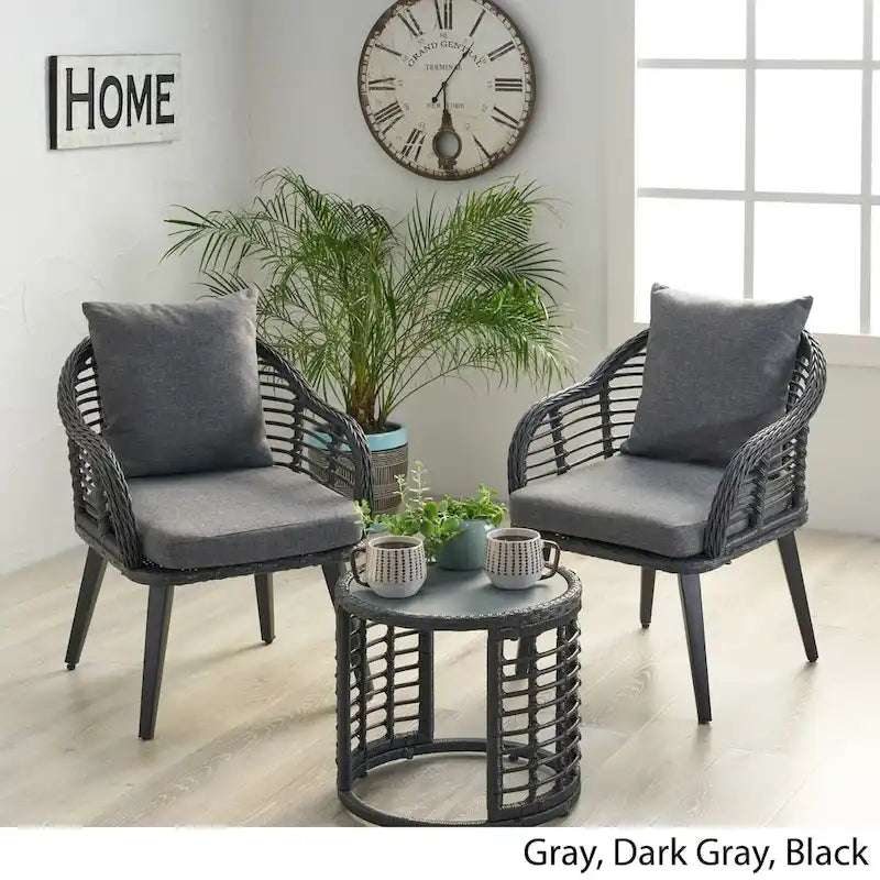 Chadbourne moderne boho-binnenloungeset van wicker met bijzettafel, van Christopher Knight Home