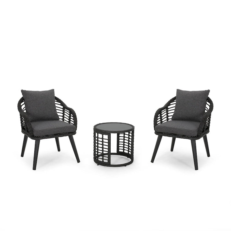 Chadbourne moderne boho-binnenloungeset van wicker met bijzettafel, van Christopher Knight Home