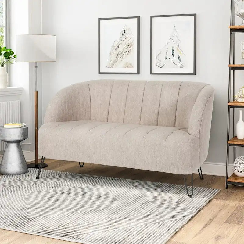 Causeuse moderne Lupine en tissu avec pieds en épingle à cheveux, par Christopher Knight Home