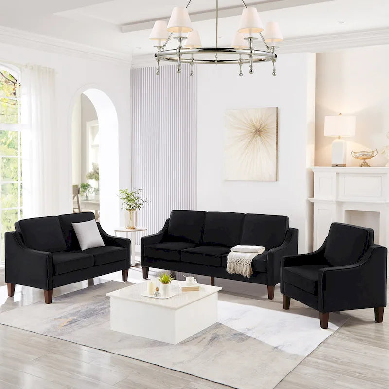Moderni samettinen kahden istuttava sohva puisilla jaloilla – 29.00 x 51.50 x 34.25