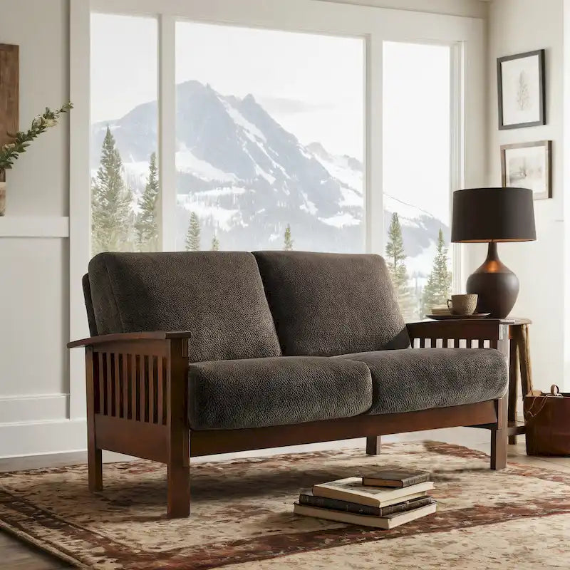 Drewniana sofa dwuosobowa Sigulda w stylu Mission