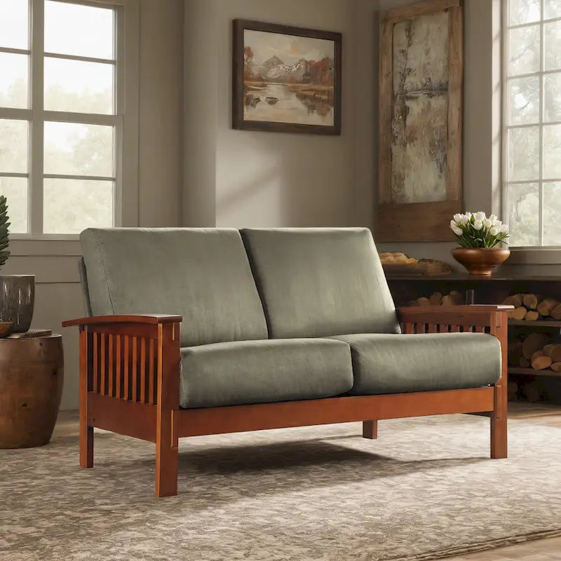 Drewniana sofa dwuosobowa Sigulda w stylu Mission