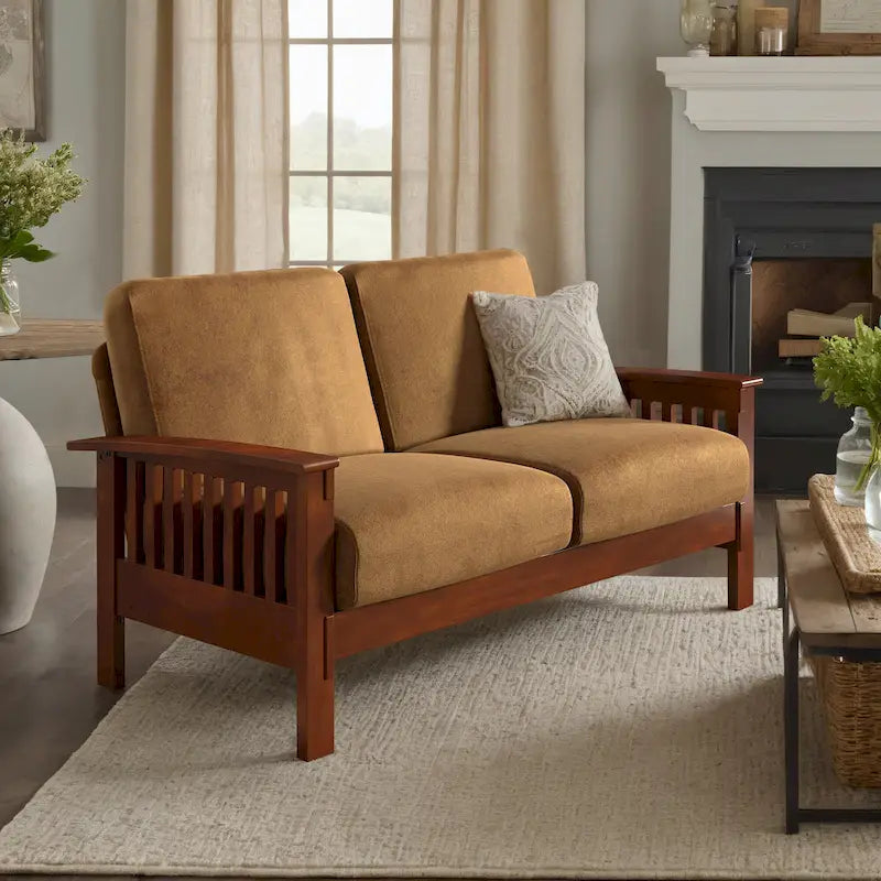 Drewniana sofa dwuosobowa Sigulda w stylu Mission