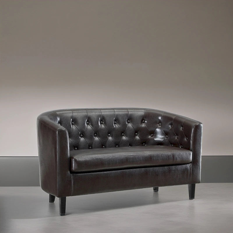 Canapé 2 places tonneau moderne du milieu du siècle en similicuir capitonné à boutons – canapé 2 places confortable style cocon
