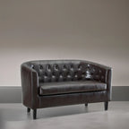Canapé 2 places tonneau moderne du milieu du siècle en similicuir capitonné à boutons – canapé 2 places confortable style cocon
