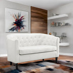 Canapé 2 places tonneau moderne du milieu du siècle en similicuir capitonné à boutons – canapé 2 places confortable style cocon